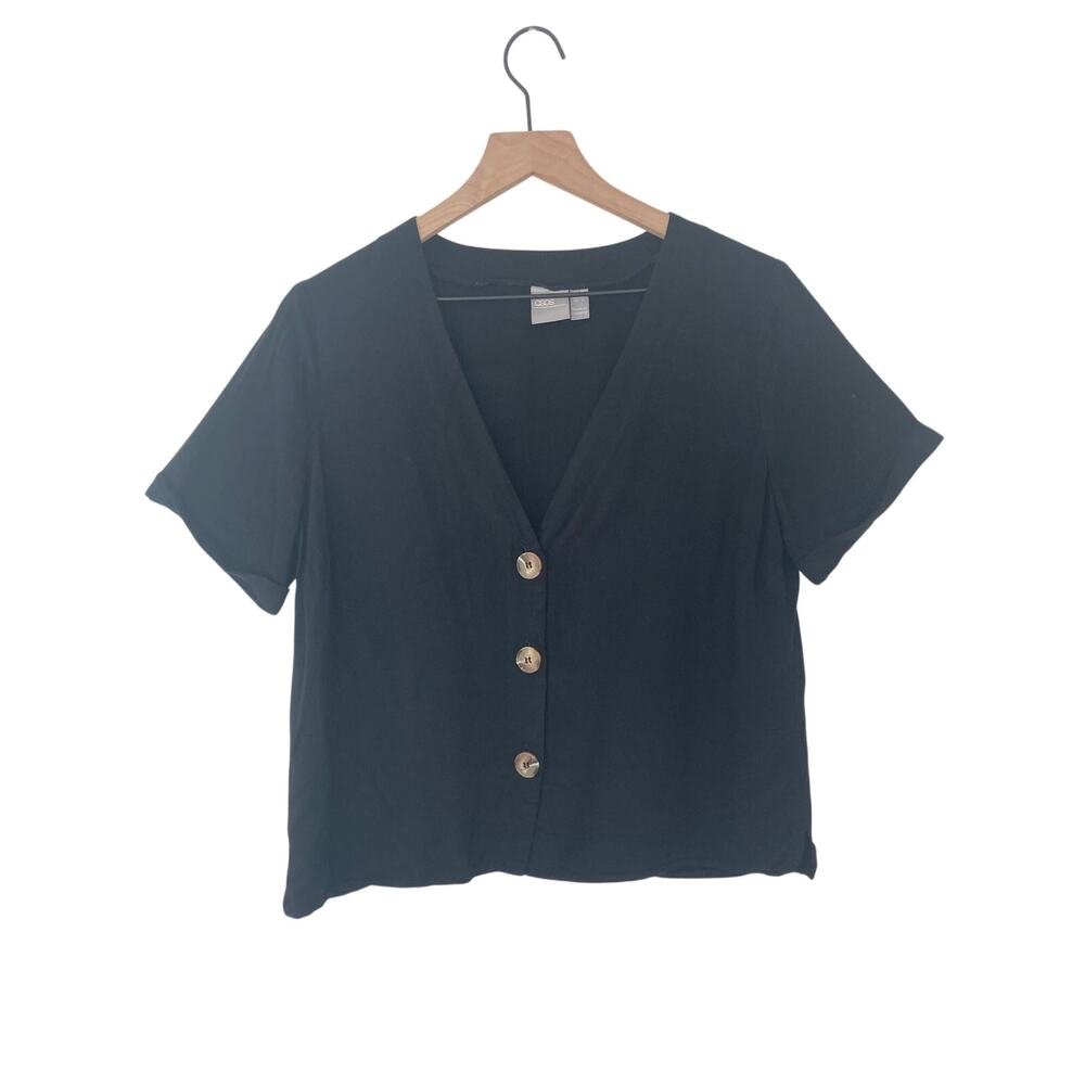 Asos Black Indie Cottage Granola Girl Gritty Boho Fall Viscose Black Button Top